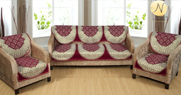 Nendle Luxurious Cotton Polka Dot Design 5 Seater Sofa Cover Set (Maroon, 6 Pieces)